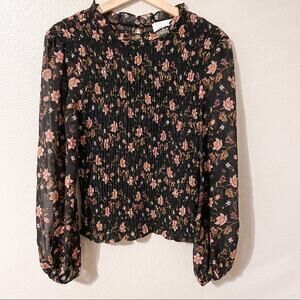 J.O.A Black Floral Sheer Blouse